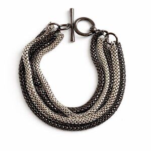 Gunmetal Multi Strand Mesh Chain Bracelet Toggle Clasp Black Silver Tone
